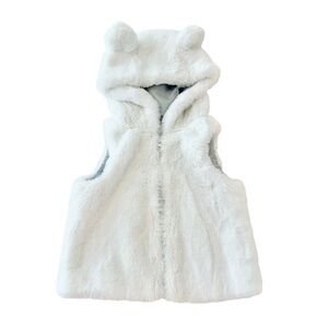 Gymboree Baby Girl Soft White Faux Fur Hooded Vest w/ Bear Ears, Size 18-24 MTHS